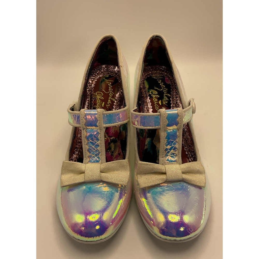 Irregular Choice Lazy River 39 8.5 white iridescent T bar heels Fairycore